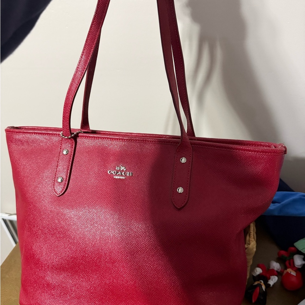 Red Coach Tote Bag